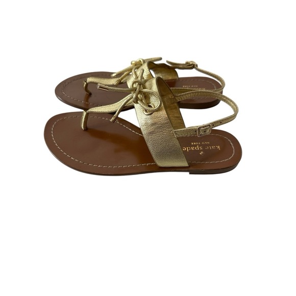 Kate Spade Sandals Womens 7.5M Flat Metallic Shoes‎ Bow Slingback Summer Gold - Picture 4 of 6